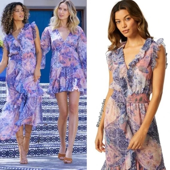 MISA Kidada Dress Namaskar Patchwork Ruffle Midi Size XS - Picture 2 of 6